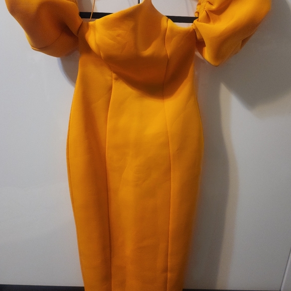 NWT ASOS Design Puff Sleeve Asymmetric midi dress, Size 4, Orange - Picture 3 of 7